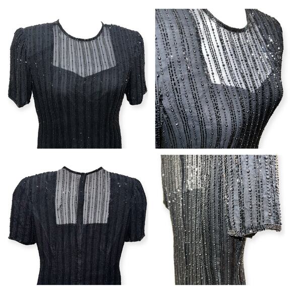 Stenay Beaded Silk Dress Black Size 10 - Picture 2 of 8